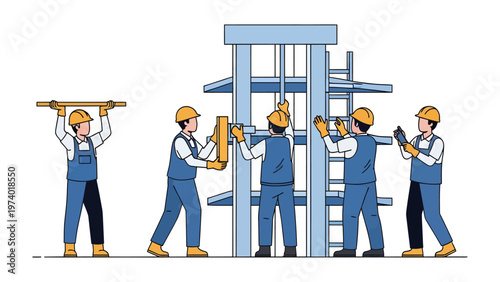 Φωτογραφία Construction Crew at Work: A team of skilled construction workers meticulously erect a new structure, showcasing precision and teamwork in action