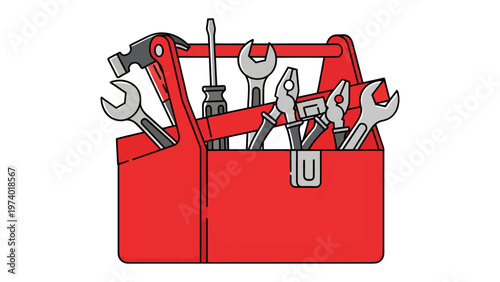 Toolbox Assortment: A detailed illustration captures the essentials of any handyman's kit, with a vibrant red toolbox brimming with a variety of essential tools.