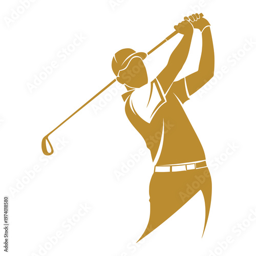 Golfer swinging golf club with both hands in mid action icon