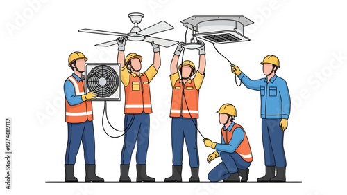 HVAC Installation: Dedicated workers installing complex systems, showcasing a coordinated effort to bring comfort and functionality.