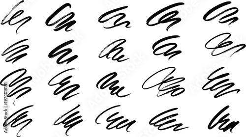 Abstract brushstroke collection a variety of dynamic black ink swirls and calligraphic strokes