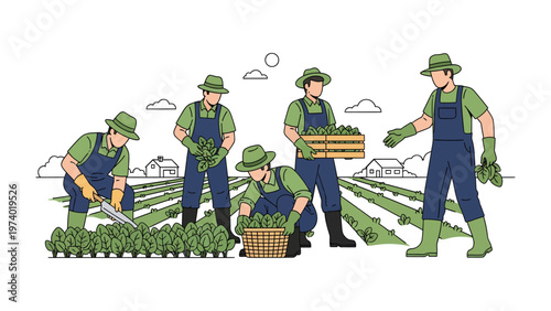 Harvesting Harmony: A team of diligent farm workers tending to a thriving field, their synchronized movements and dedication reflect the essence of hard work.