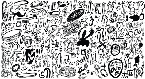 Intricate black and white doodle a chaotic assemblage of abstract shapes and lines