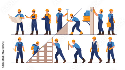 Construction Workers in Action: A dynamic collection of construction workers, each engaged in various tasks, highlighting the diversity and precision of their craft.