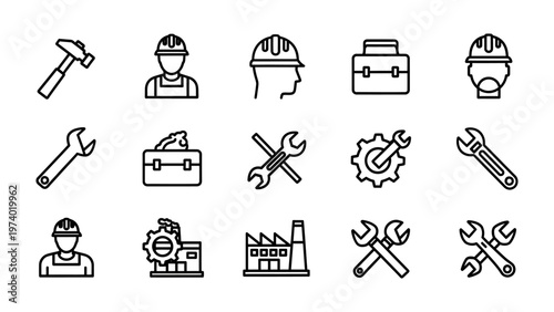 Construction Tools and Icons: A curated collection of essential construction tools and icons, symbolizing the building industry's fundamental elements.