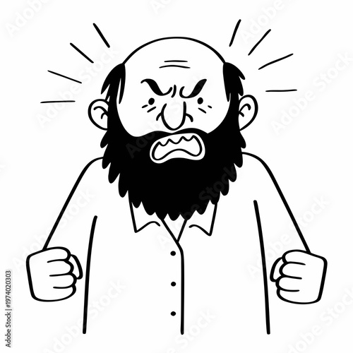 Portrait of crazy mad furious man with gray beard dressed orange shirt clenching teeth in anger isolated on turquoise color background