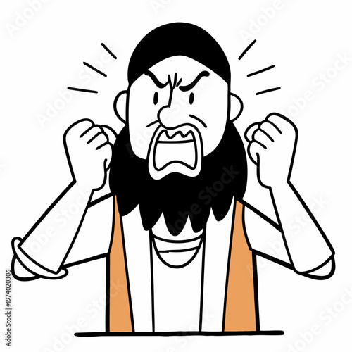 Portrait of crazy mad furious man with gray beard dressed orange shirt clenching teeth in anger isolated on turquoise color background