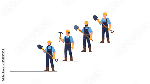 Construction Workers in Action: A team of dedicated construction workers diligently work with their tools. Depicting the essence of manual labor and infrastructure development. 