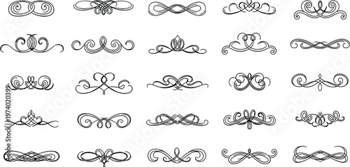 Collection of intricate ottoman calligraphic flourishes and decorative elements in black and white