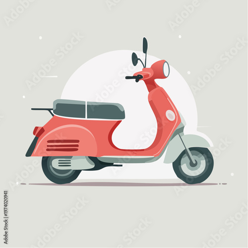 Vibrant flat illustration of a classic vintage scooter, ideal for urban commuting and stylish retro travel adventures