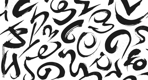 Abstract black brushstrokes a chaotic and energetic pattern of calligraphic marks
