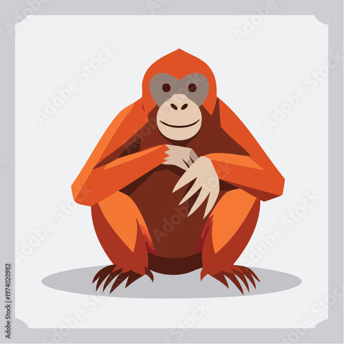 Illustration of an orangutan sitting down with a neutral expression and long fingers