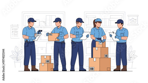 Warehouse Team at Work: A team of dedicated workers efficiently managing logistics, meticulously handling packages, and coordinating shipments.