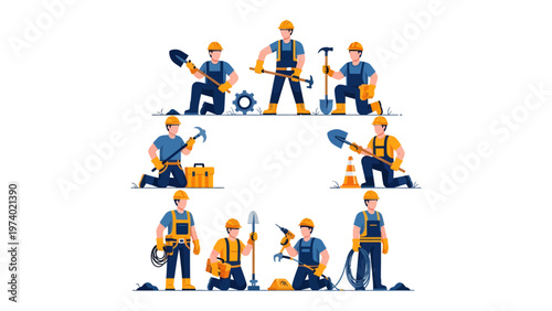 Construction Crew: a group of construction worker with assorted tools and equipment, essential tools, a symbol of their skills and work. the image highlights their skills and diligence.