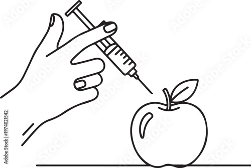 Injecting syringe in hand with apple medical procedure science concept for healthcare