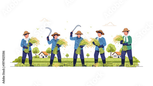Harvesting Harmony: A team of diligent farmers diligently work to gather the ripe harvest of the season. capturing the essence of agricultural labor and the bounty it yields.