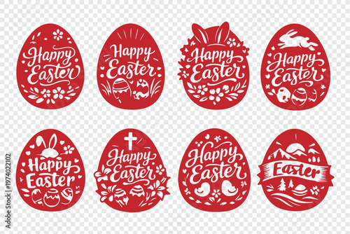 Colorful happy easter greeting cards with eggs and floral patterns for spring