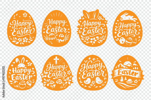 Colorful happy easter greeting cards with eggs and floral patterns for spring