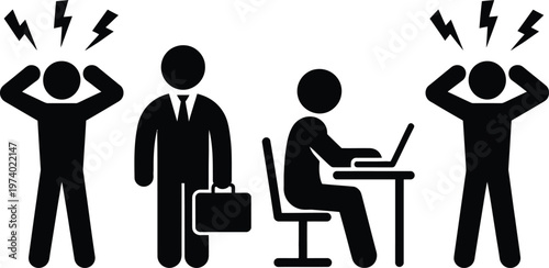 Stressed individuals dealing with a professional interview scenario and lightning bolts of stress