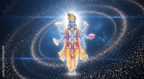 Hindu deity Vishnu in space.