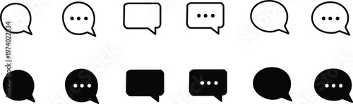 Set of black and white speech bubbles in various shapes and styles for communication and dialogue representation  used for chat and messaging