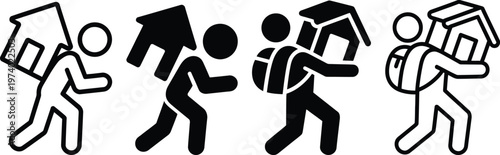 Sequence of stick figures carrying progressively larger loads