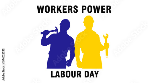 Labour Day Tribute: A silhouette of two workers, one with a hammer, the other with a wrench, symbolizing the strength and contribution of the working class on Labour Day. 