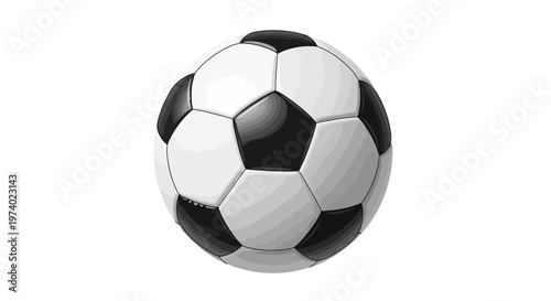 A detailed vector illustration of a classic soccer ball with a pattern of black pentagons and white hexagons, presented against a clean white background in a simple, graphic style