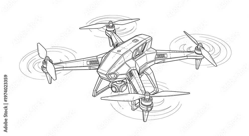 Fototapeta premium Drone flying with propellers in motion