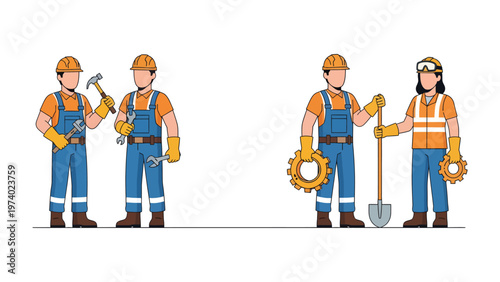 Construction Workers' teamwork: A team of skilled construction workers, dressed in their protective gear and hard hats, collaborating on a project, ready to bring ideas to reality. 