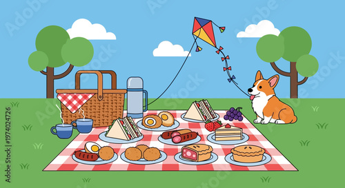 Corgi Dog Picnic Outdoors.