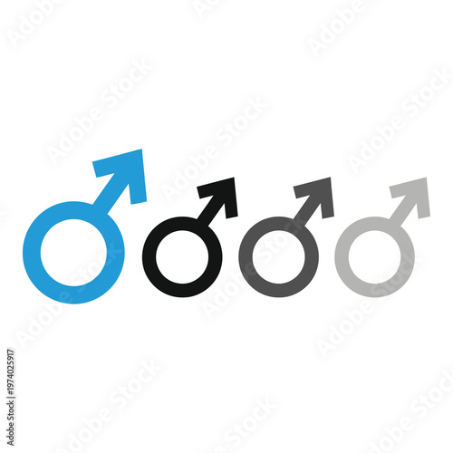 Four male gender symbols in blue black gray and light gray colors icon