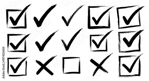 Hand drawn checkbox icons with ticks and crosses.