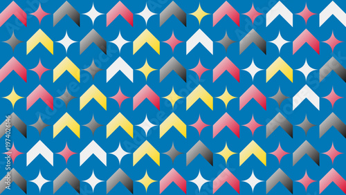 Geometric Harmony: A vibrant design that showcases an abstract geometric pattern, with stylized chevron and star shapes, seamlessly blending to create a visually captivating experience. 