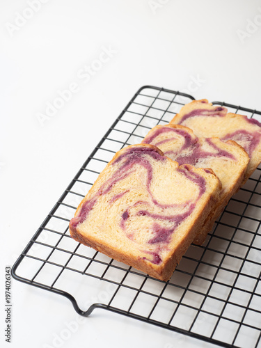 slice of sweet purple potato bread babka brioche bread