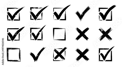 Checkmarks and crosses on checkboxes.