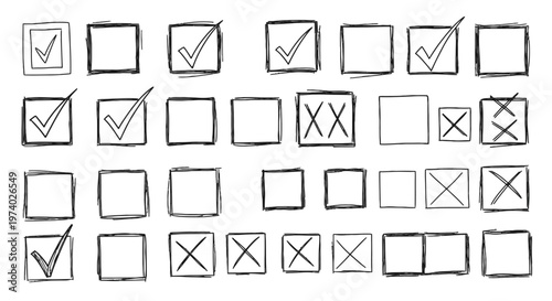 Hand drawn checkbox icons set.