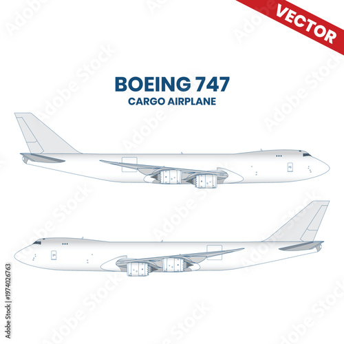 Boeing 747 Cargo Plane Line Art Vector Illustration Side View Profile Minimalist Design for Aviation Industry and Logistics Branding