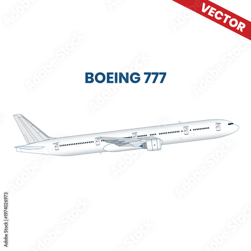Single Boeing 777 Long Range Wide Body Airliner Vector Graphic Isometric View Perspective for Aviation Infographic Travel Poster Airport Signage and Commercial Transport Illustration