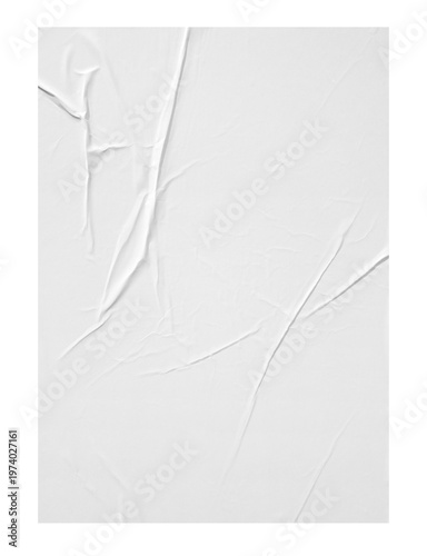 white crumpled paper texture , white paper wrinkled poster template ,blank glued creased paper sheet , empty paper mockup