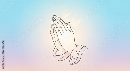 Praying hands in a serene gradient background with a hopeful gesture