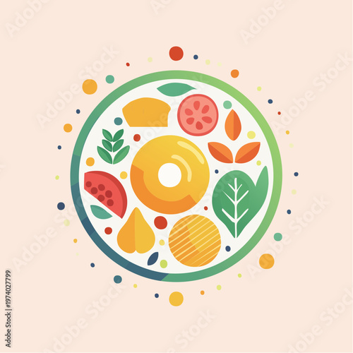 Healthy Food Plate Illustration Fresh Ingredients and Balanced Nutrition Concept