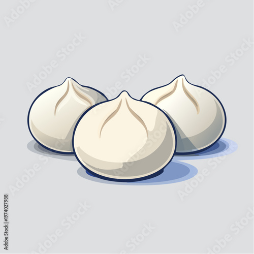Three delicious steamed dumplings isolated on a plain background, food illustration