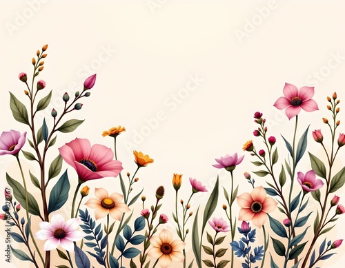 Elegant Watercolor Wildflower Arrangement Gradient Background