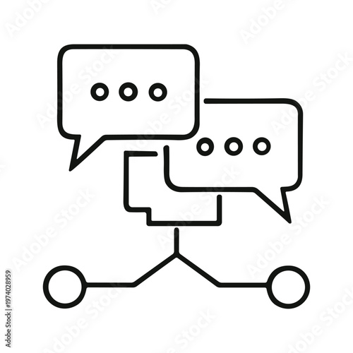 Communication network icon, chat bubbles connected to nodes, vector illustration