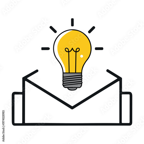 Creative idea concept, light bulb icon coming out of an open envelope
