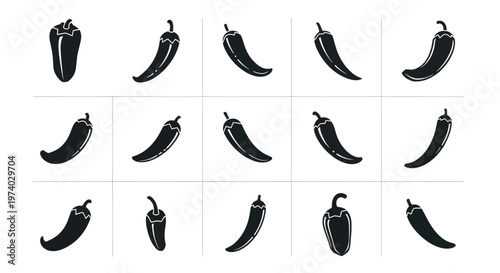 Collection of black chili peppers variety.