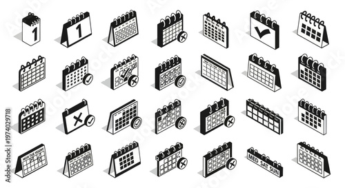 Collection of calendar icons and symbols.