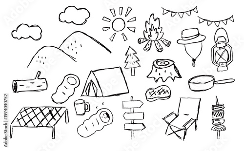 キャンプ用品　線画　手書き　アウトドア　落書き