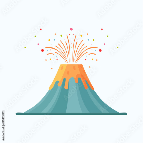 Illustration of a colorful volcano erupting with a burst of sparks and confetti